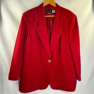 Vintage Requirements Wool Red Womens One Button Blazer Size 18